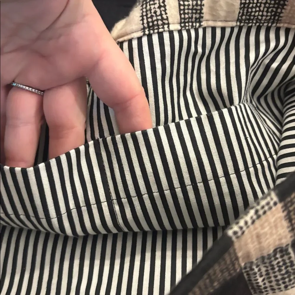 Large Hobo Striped Black White Brown Plaid Denim Purse Handbag